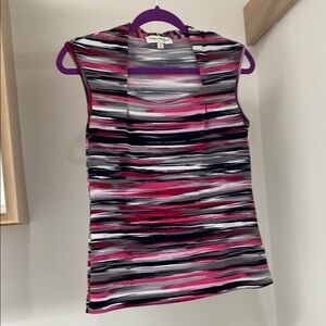 Evan Picone Black and Pink Graphic Fitted Tank Top